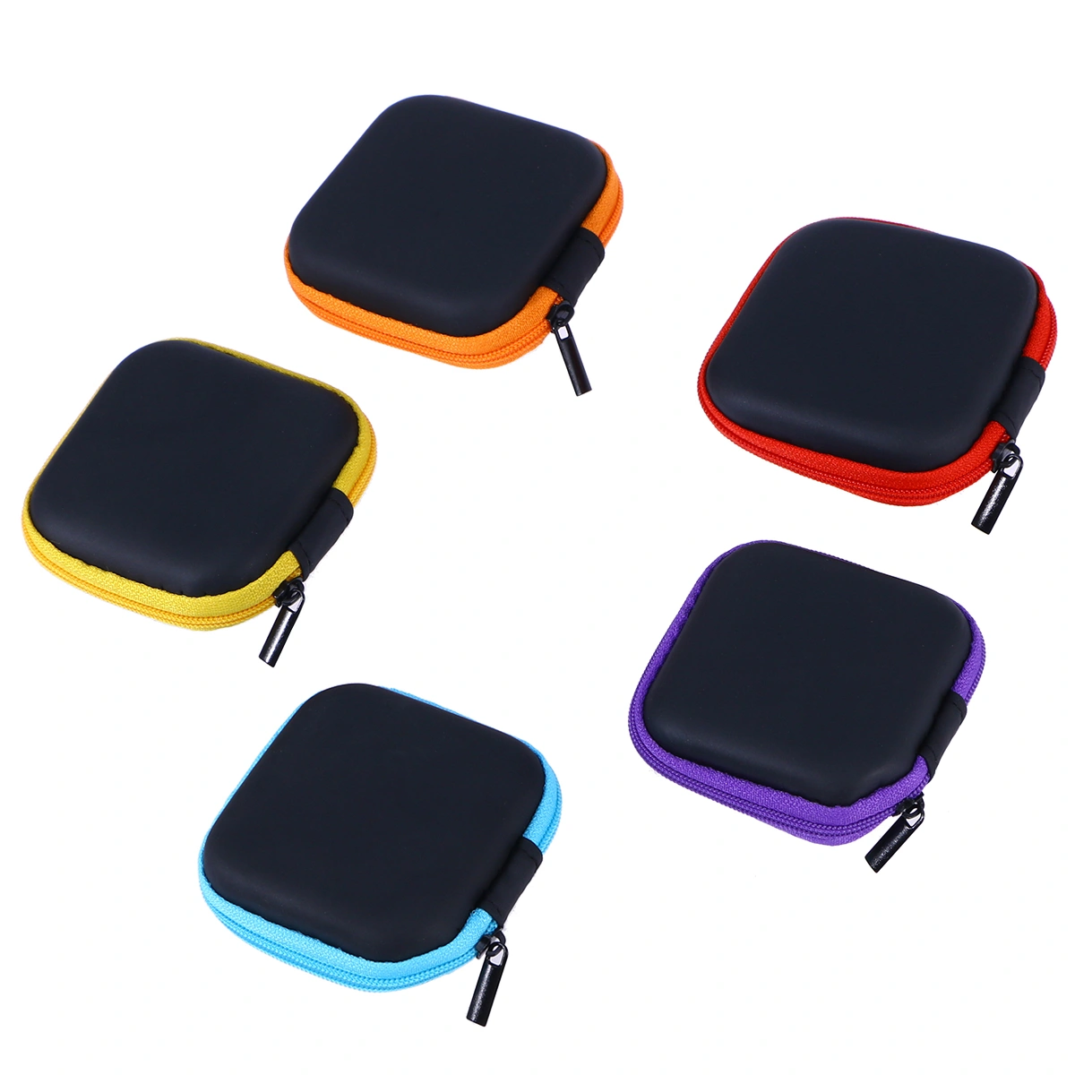 Assorted Color Mini EVA Headphones Storage Box Case Portable Travel Carrying Case Earphones Earbuds Headset USB Cable Pouch (Blue)