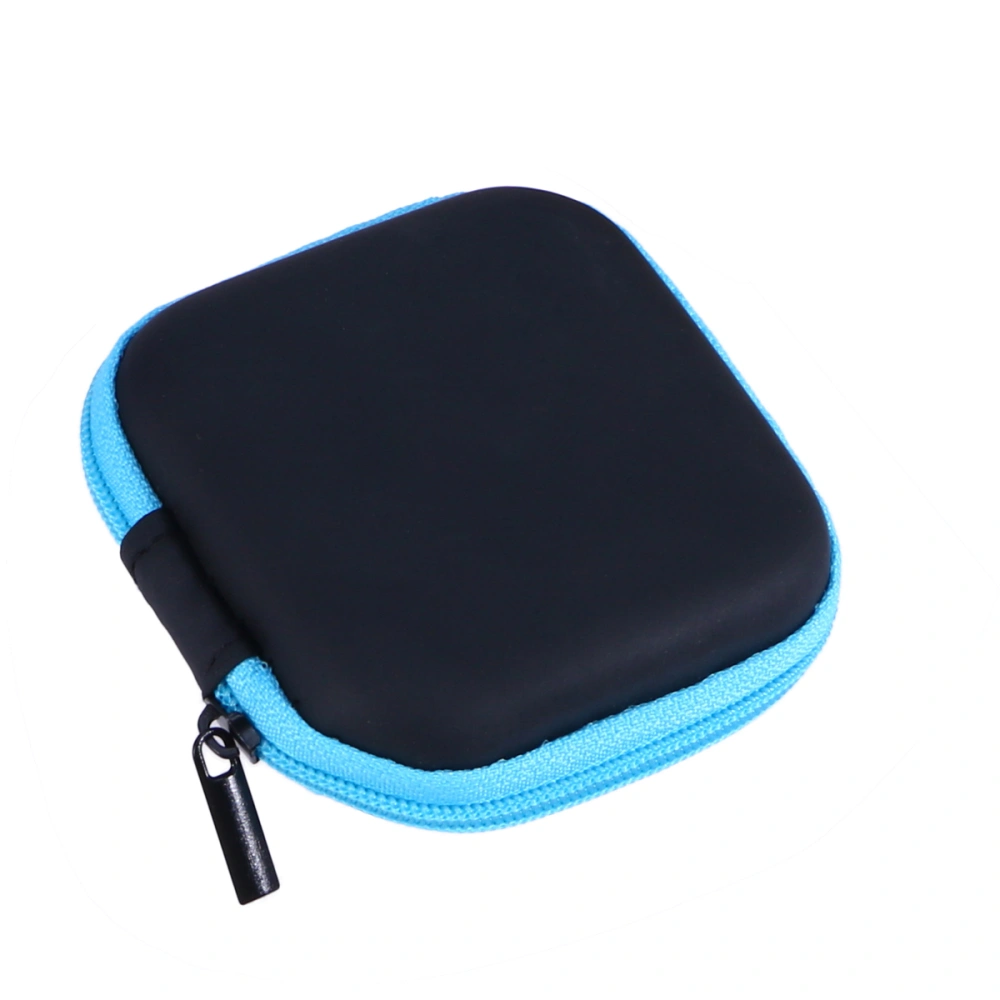 Assorted Color Mini EVA Headphones Storage Box Case Portable Travel Carrying Case Earphones Earbuds Headset USB Cable Pouch (Blue)