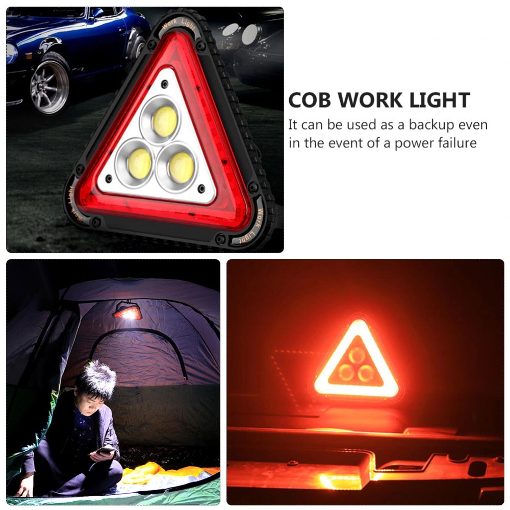 1pc COB Work Light USB Charging Triangle Warning Lamp Traffic Light (Black Red)