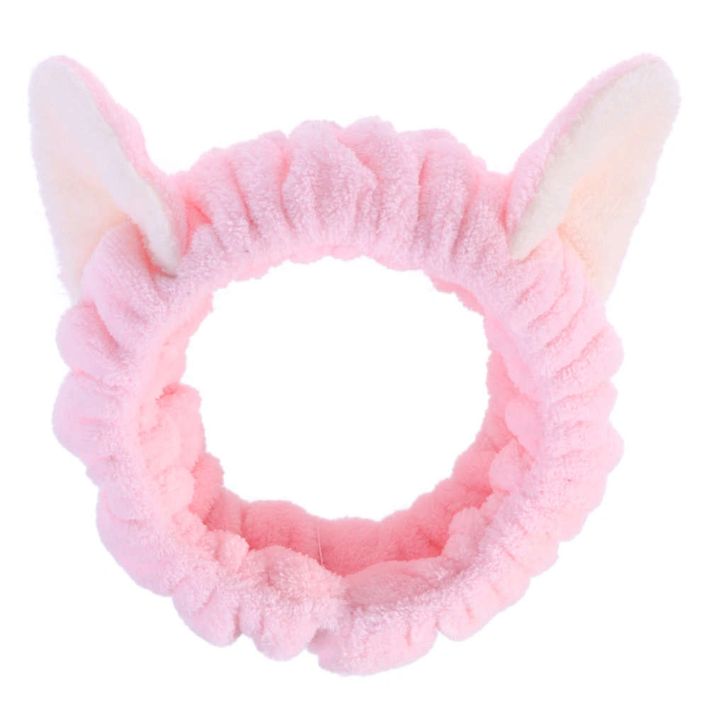 Cat Ears Elastic Headbands for Women Girls Makeup Face Wash Face Mask Hairstyle Headwrap Hairband Hair Accessory (Pink)