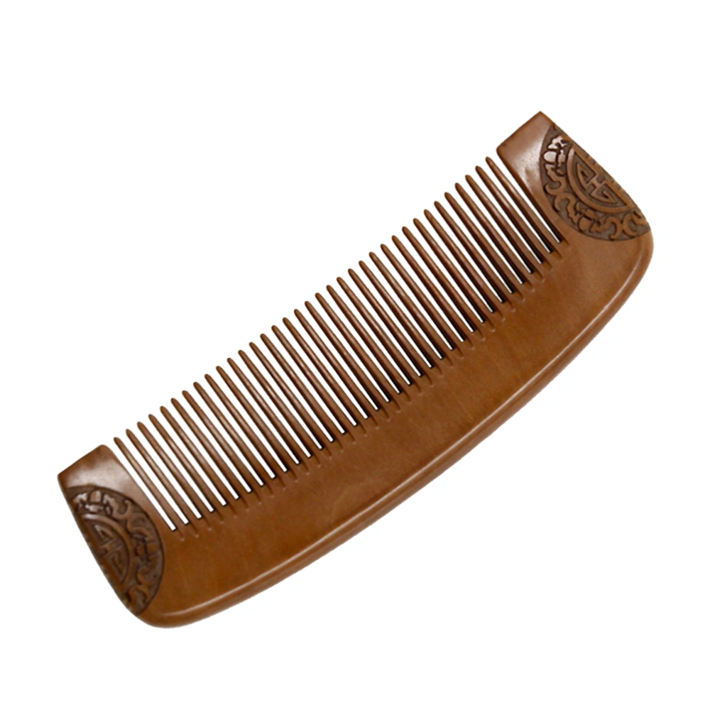 Anti-static Wood Hair Comb Half Moon Shape Stereoscopic Relief Carving Pattern Comb Scalp Massage Comb for Women Girls Ladies (Coffee)