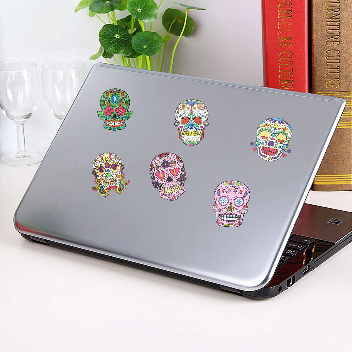 60Pcs Skull Stickers Colorful PVC Waterproof Halloween Graffiti Stickers