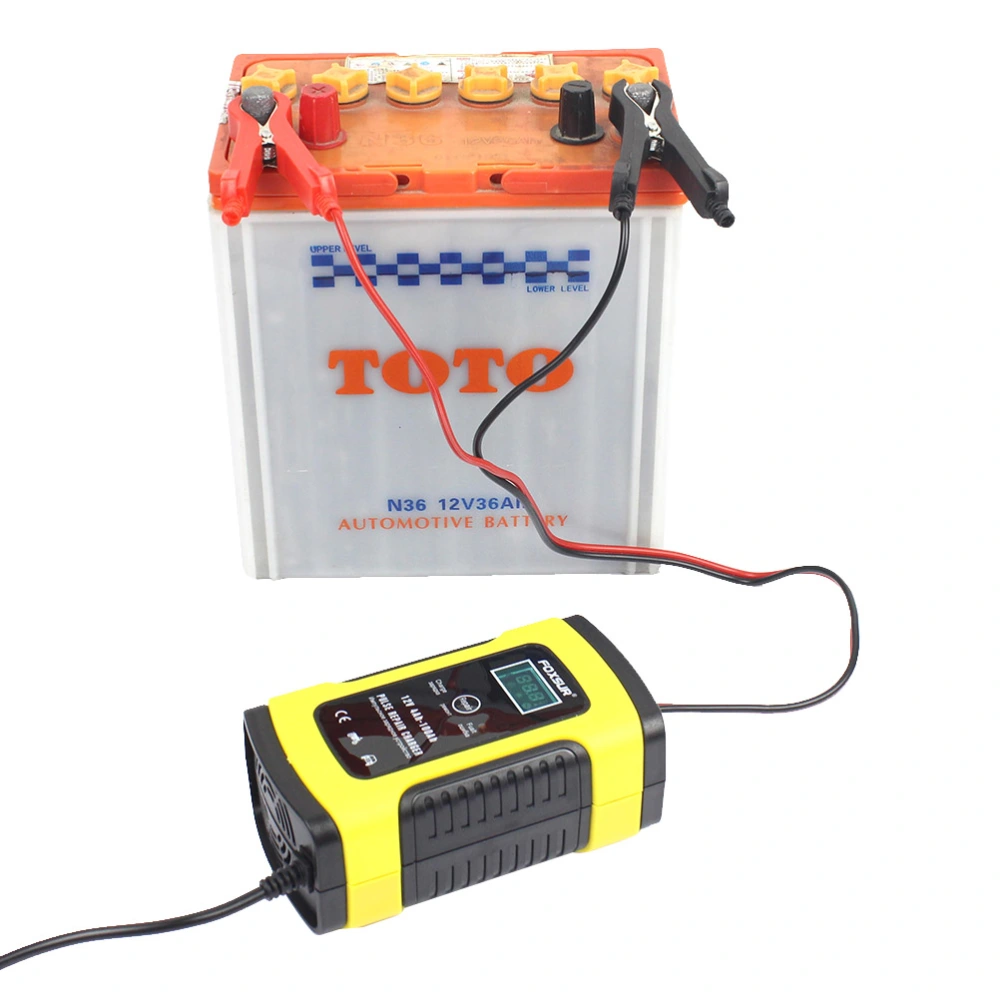 12V 5A LCP Display Car And Motorcycle Battery Charger with US Plug (Yellow)