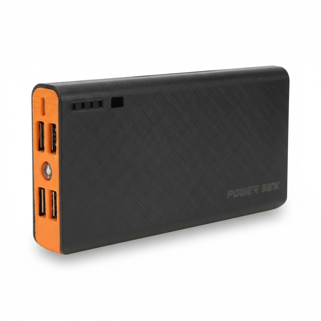 Portable Plastic Pack 6x18650 Power Bank Case Four USB Ports External Backup Battery Shell Charger Box and Power Bank Module Board (Orange)