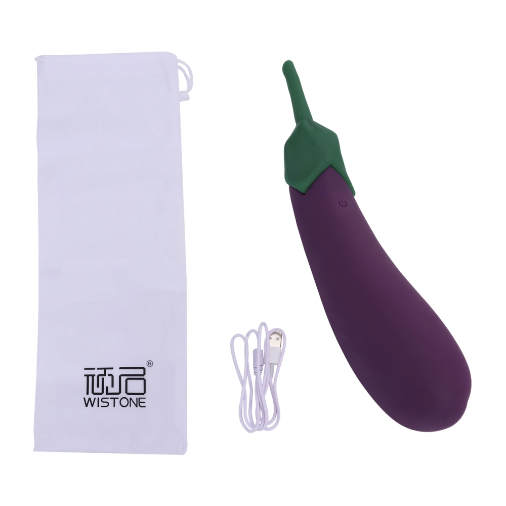 Waterproof Charging Clitoris Vibrator Sexy Masturbation Massage Stick Fashion Simulation Vegetable Dildos Female Silicone Vibration Bar (Eggplant Pattern, Purple)