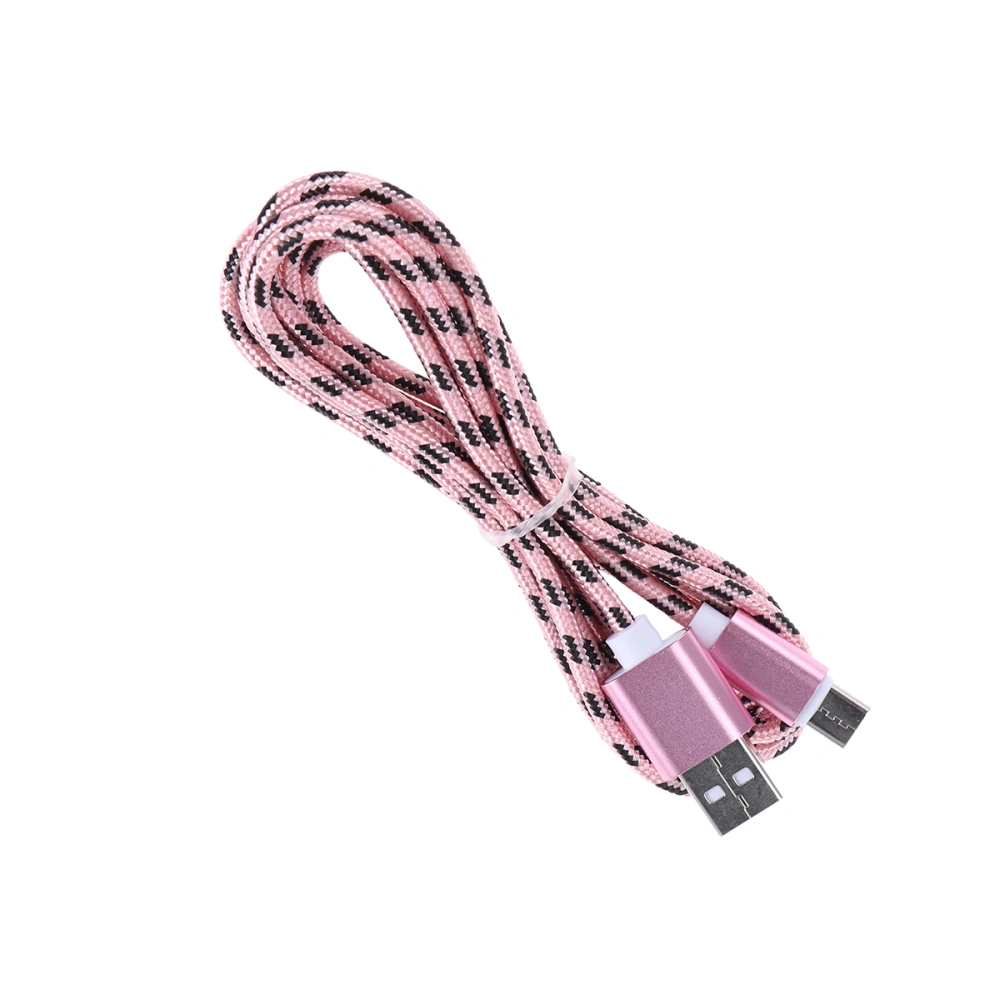 Type-C USB Cable Nylon Braided Mobile Phone Charging Cable Fast Charging Cord Data Sync Charger Cable (Rose Gold, 2m)