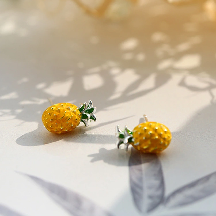 Fresh Pineapple Stud Earrings For Women Sweet Temperament