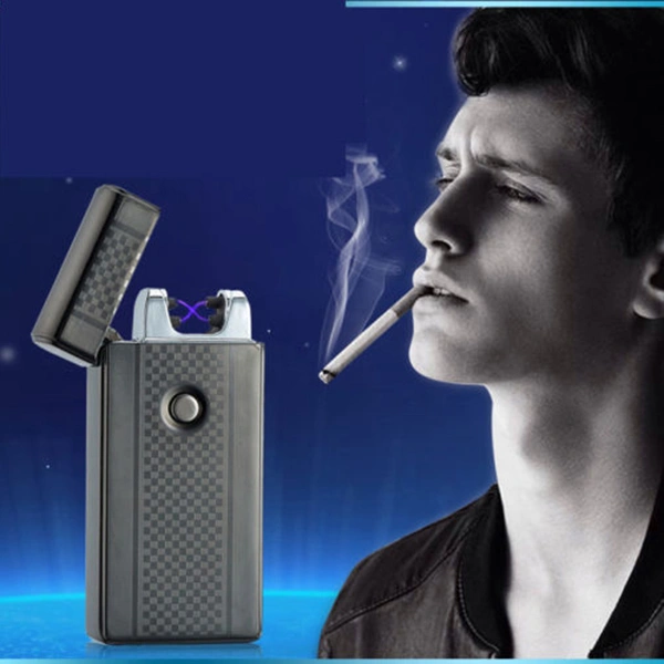 Electric Rechargeable Lighter Dual Arc Flameless USB Cigarette Windproof Lighter (Gold Grid)