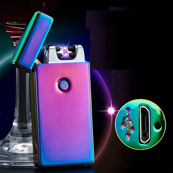 Electric Rechargeable Lighter Dual Arc Flameless USB Cigarette Windproof Lighter (Gold Grid)