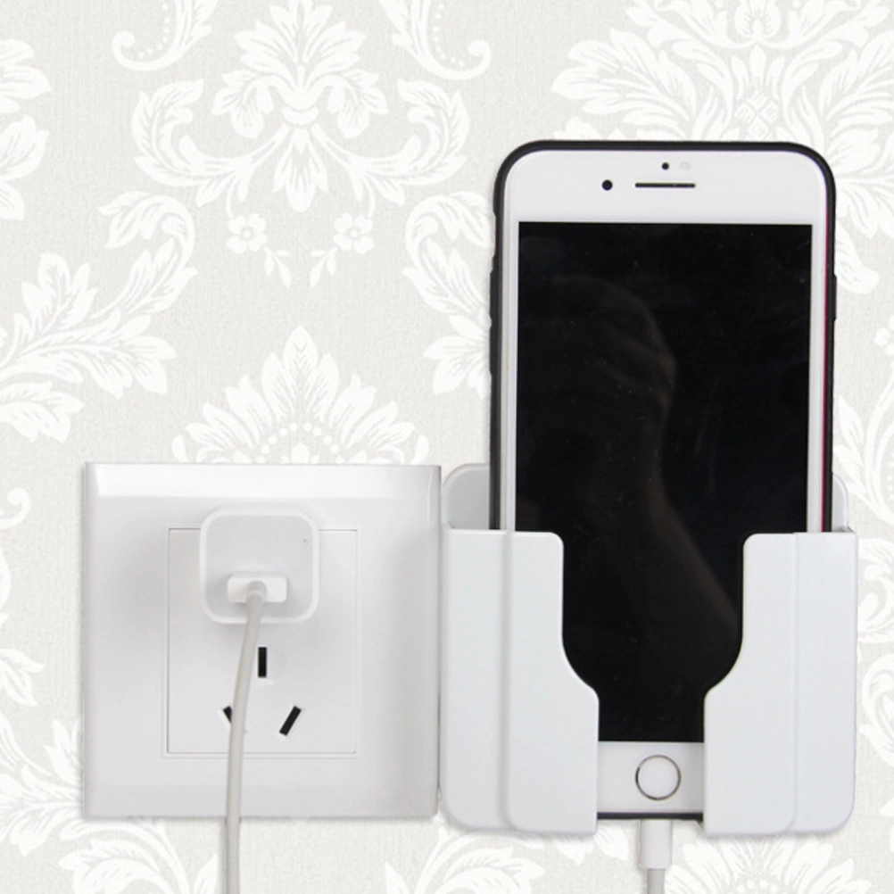 2pcs Wall Mounted Phone Holders Stand Adhesive Mobile Phone Charging Racks for Home Office Dormitory White and Golden