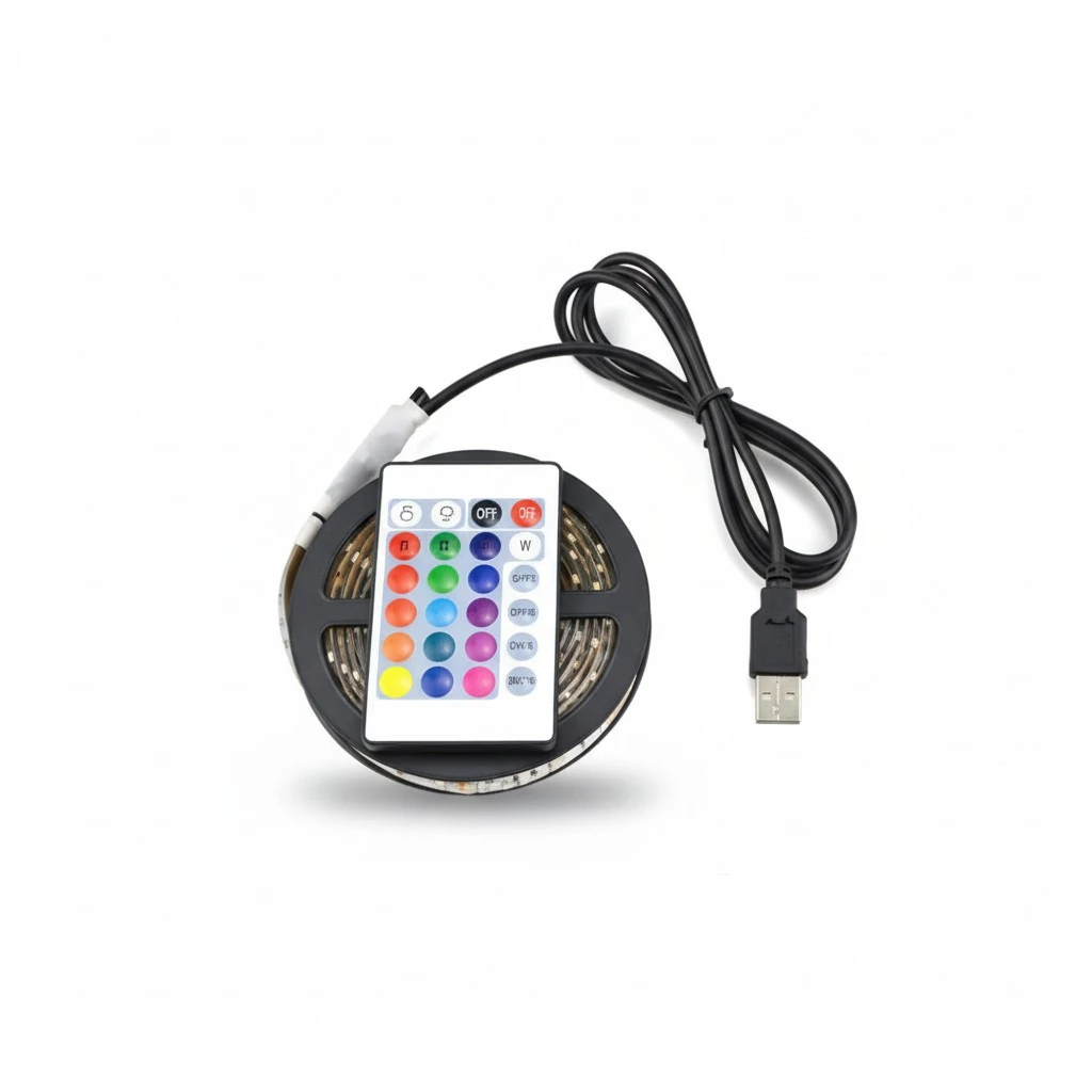 1pc 5V 5050 LED RGB Strip Lights Set Flexible Tape Lights for Indoor Club Party Decoration with IR Remote Controller (3M RGB)(USB + RGB)