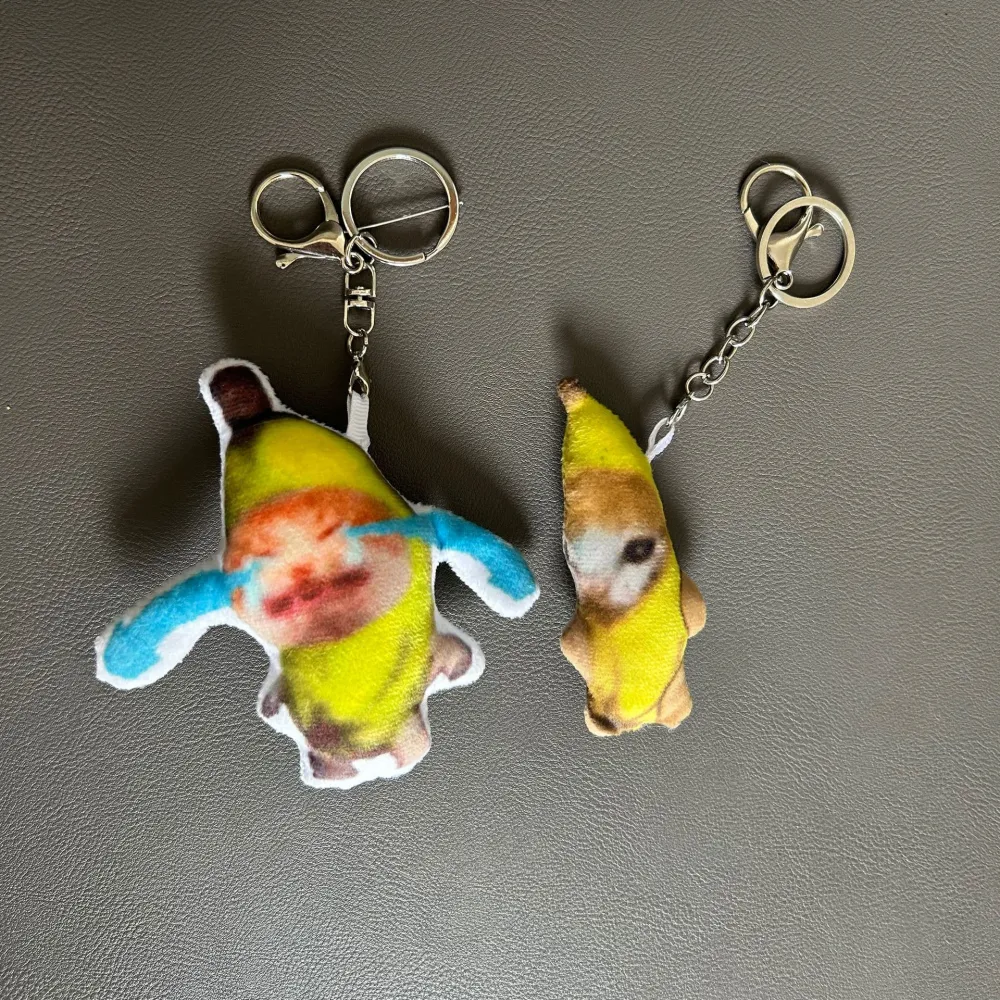 Banana Creaking Crying Cat Keychain