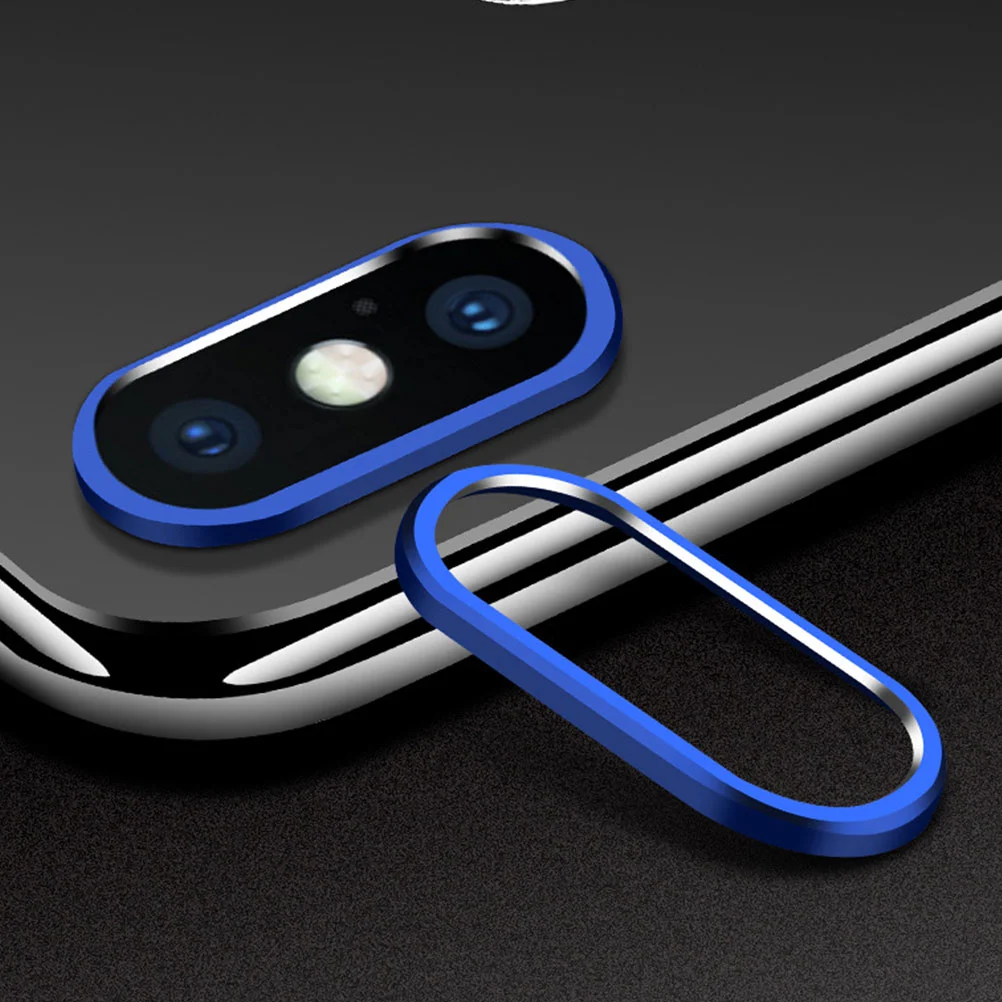 Blue Scratchproof Camera Lens Protector Ring and Clear Film Mobile Phone Lens Anti-fall Metal Ring Circle Compatible for iPhone X