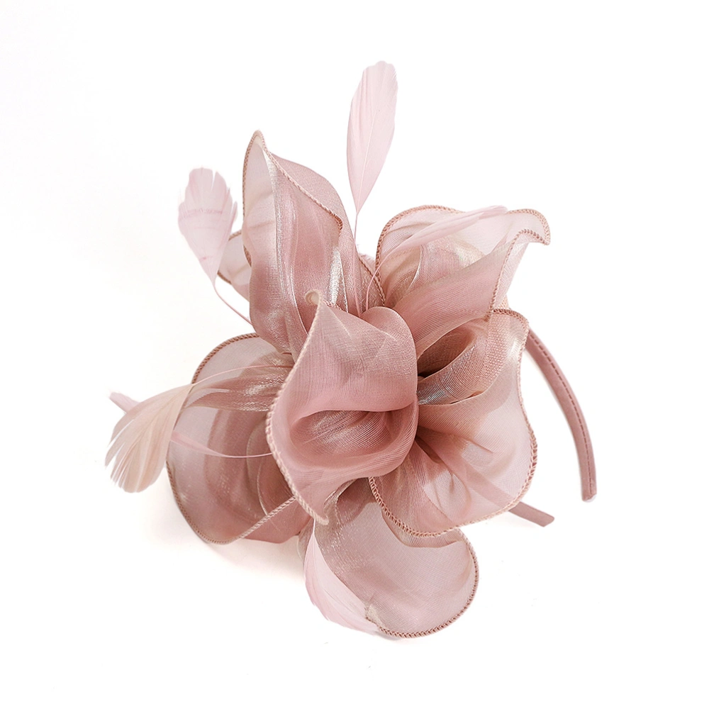 Feathers Head Band Handmade Organza Headband Wedding Hair Accessiores Headdress (Nude Pink)