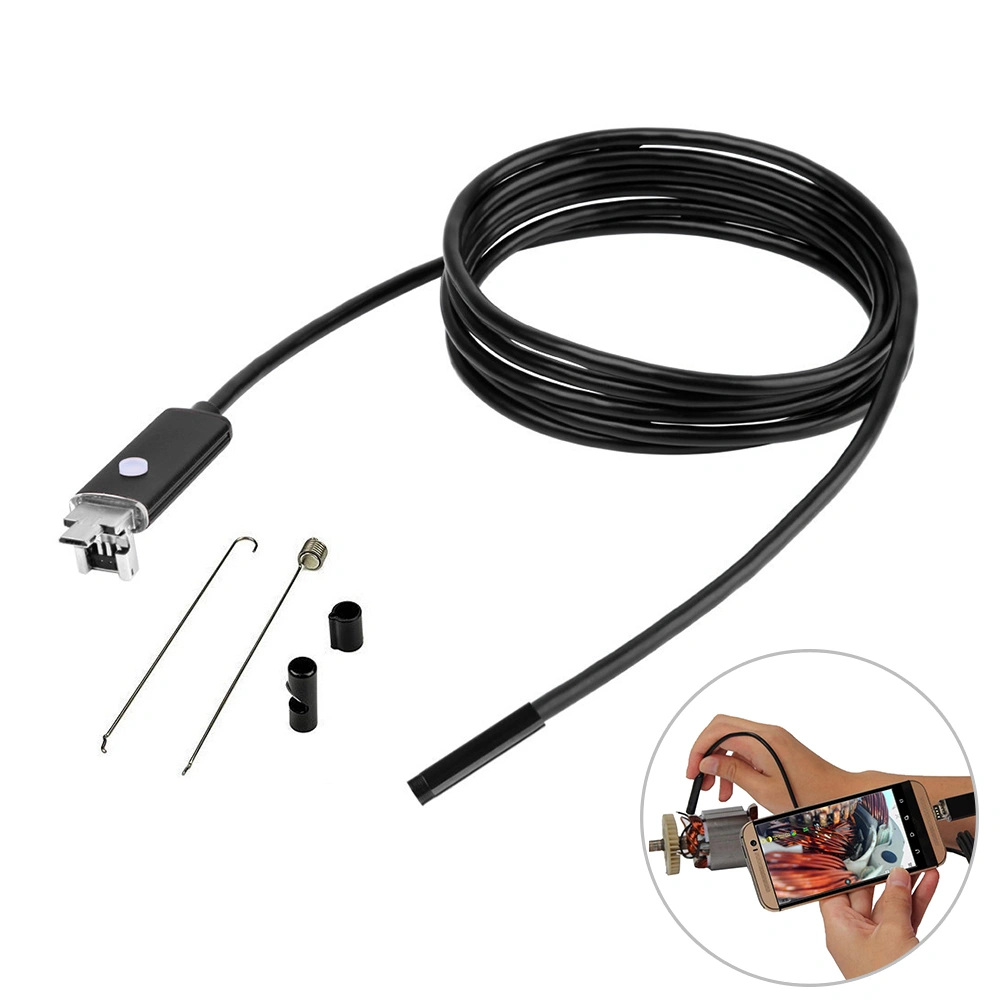 2m 5.5mm 2-in-1 Waterproof 6-LED IP67 Waterproof Inspection Camera for Android Phones & PC (Black)