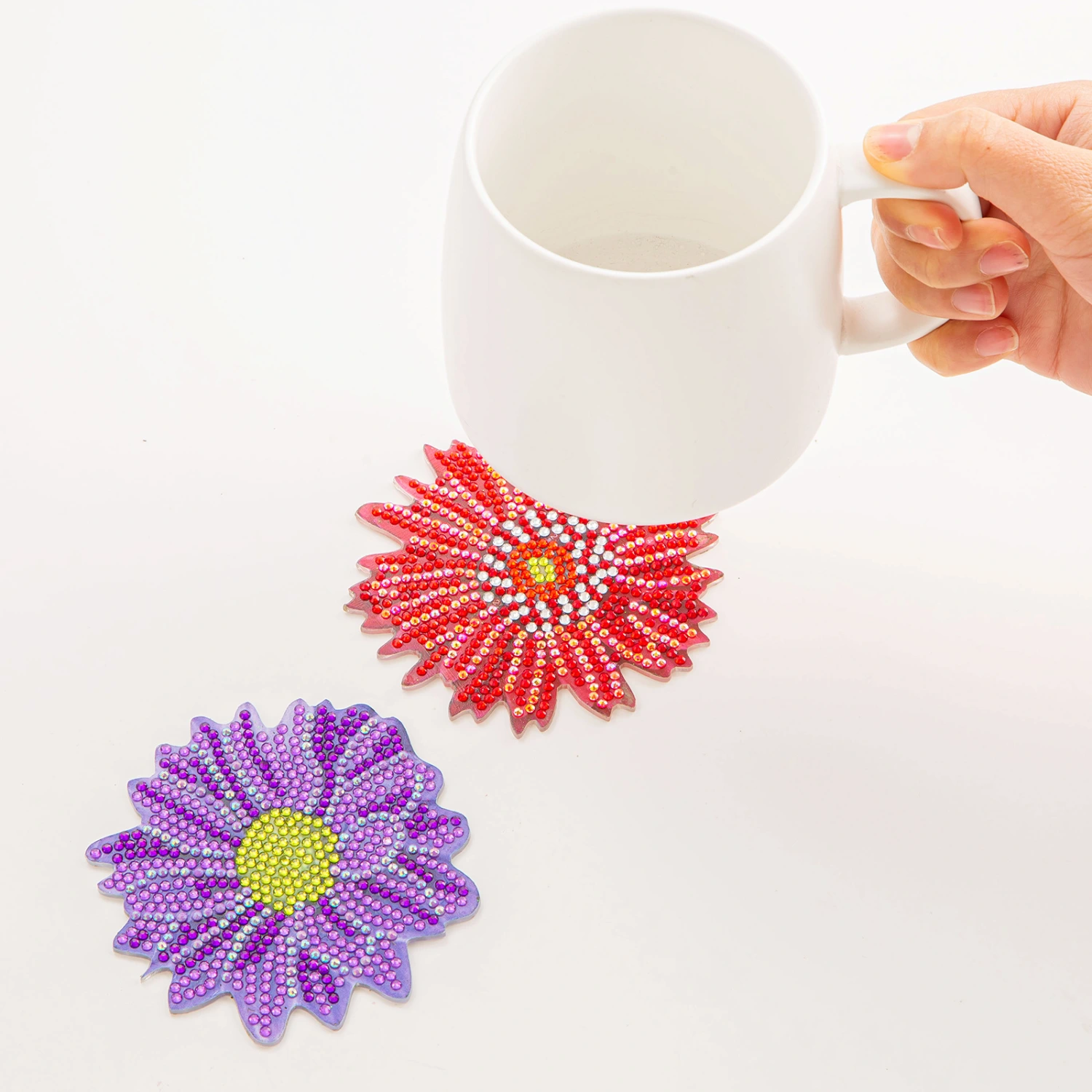 Diamond Painting Coaster With Stand DIY Handmade Flowers Teacup Mat