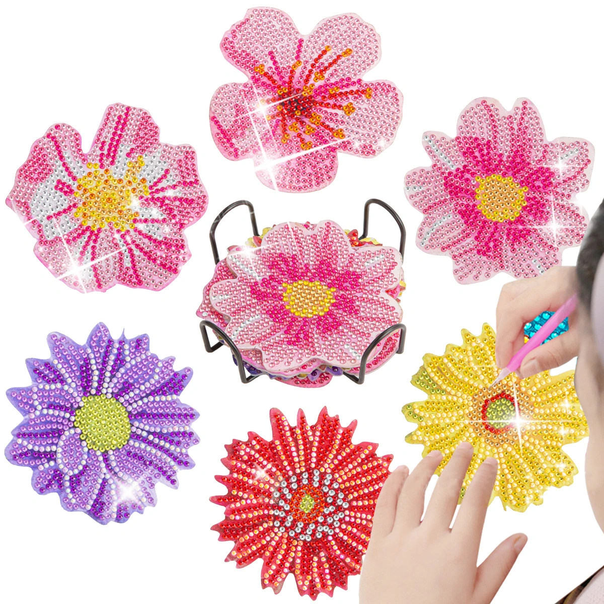 Diamond Painting Coaster With Stand DIY Handmade Flowers Teacup Mat
