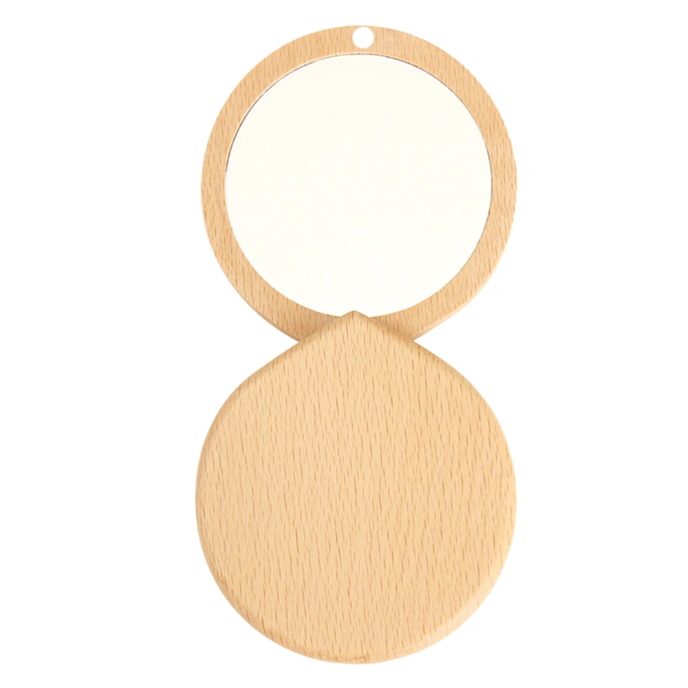 1Pc Wooden Small Mirror Portable Cosmetic Mirror Makeup Mirror Pocket Mirror for Women Girls Ladies (Khaki)