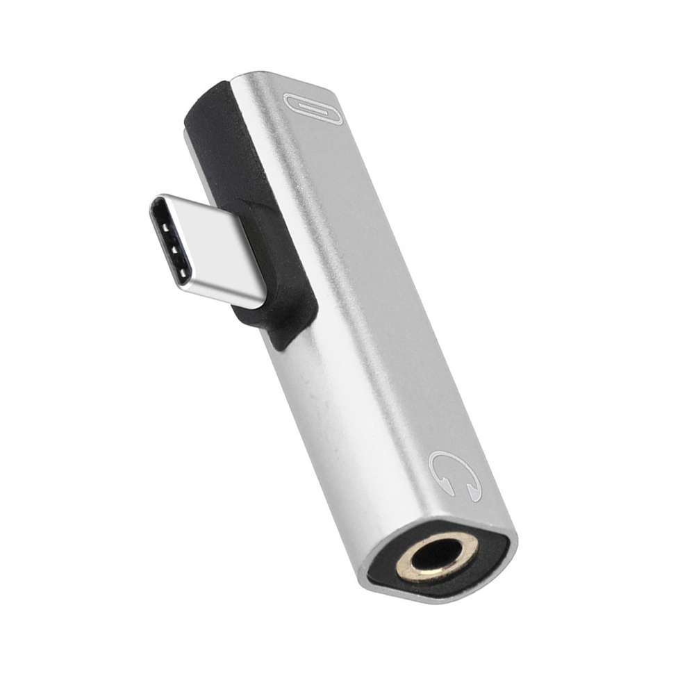2PCS USB Type-C To 3.5mm Headphone Jack AUX Audio Cable Adapter Charging Converter for Phone (Silver)