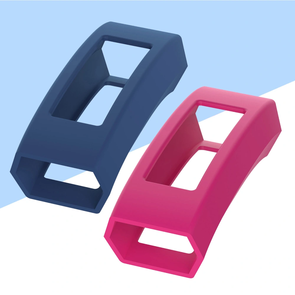 2PCS Silicone Watch Case Wristwatch Shell Frame Scratch Proof Protective Cover Compatible for Fitbit Alta HR/Alta (Dark Blue, Rosy)