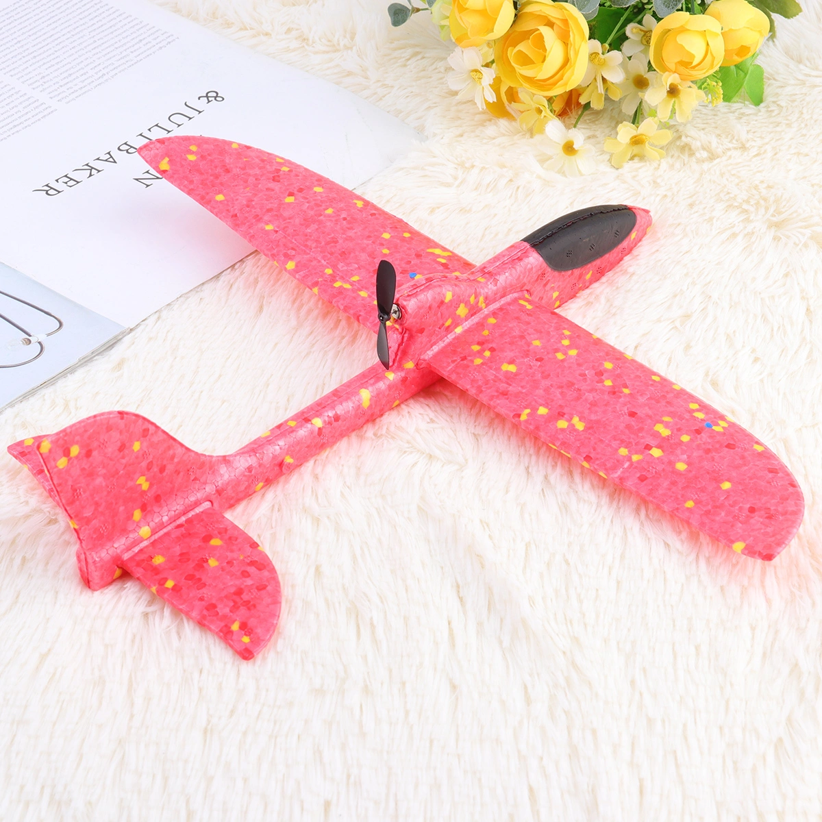 DIY Aircraft Flying Toy Hand Throwing Plane Model USB Rechargeable Motor Electric Driven Glider Airplane Toy Educational Toy (Red)