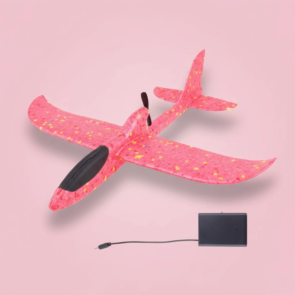 DIY Aircraft Flying Toy Hand Throwing Plane Model USB Rechargeable Motor Electric Driven Glider Airplane Toy Educational Toy (Red)