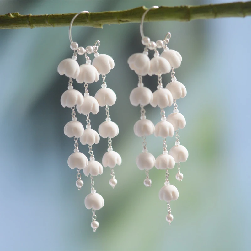 Artistic White Linglan Leaf Earrings Sterling Silver