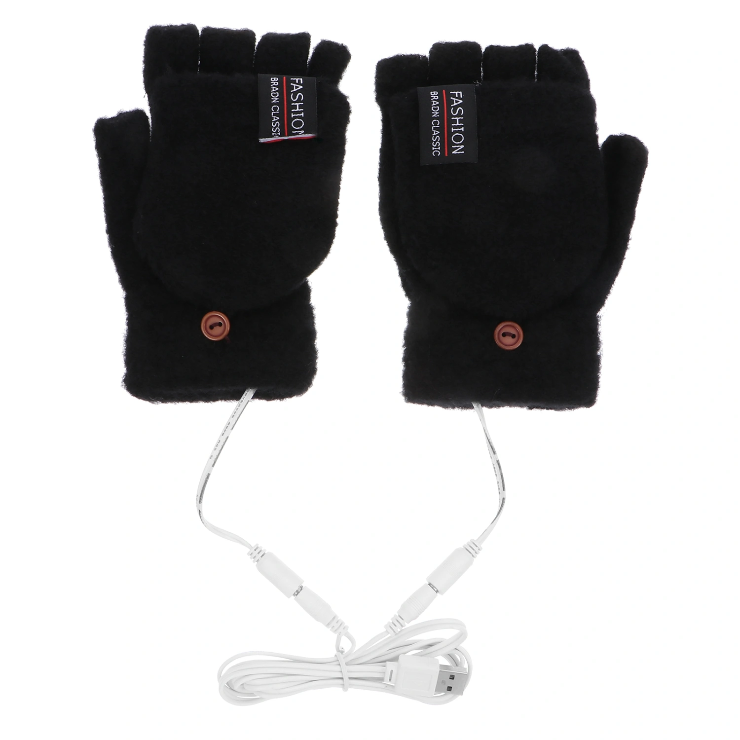 1 Pair Electric USB Heated Gloves Winter Thermal Half-Finger Gloves with Full-Finger Cover