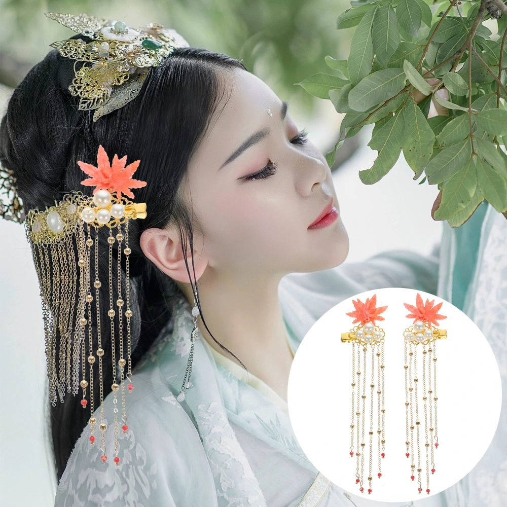 1 Pair Hair Clips Maple Leaves Hairpins Long Tassel Hair Accessories Teen Girls Hair Decorations