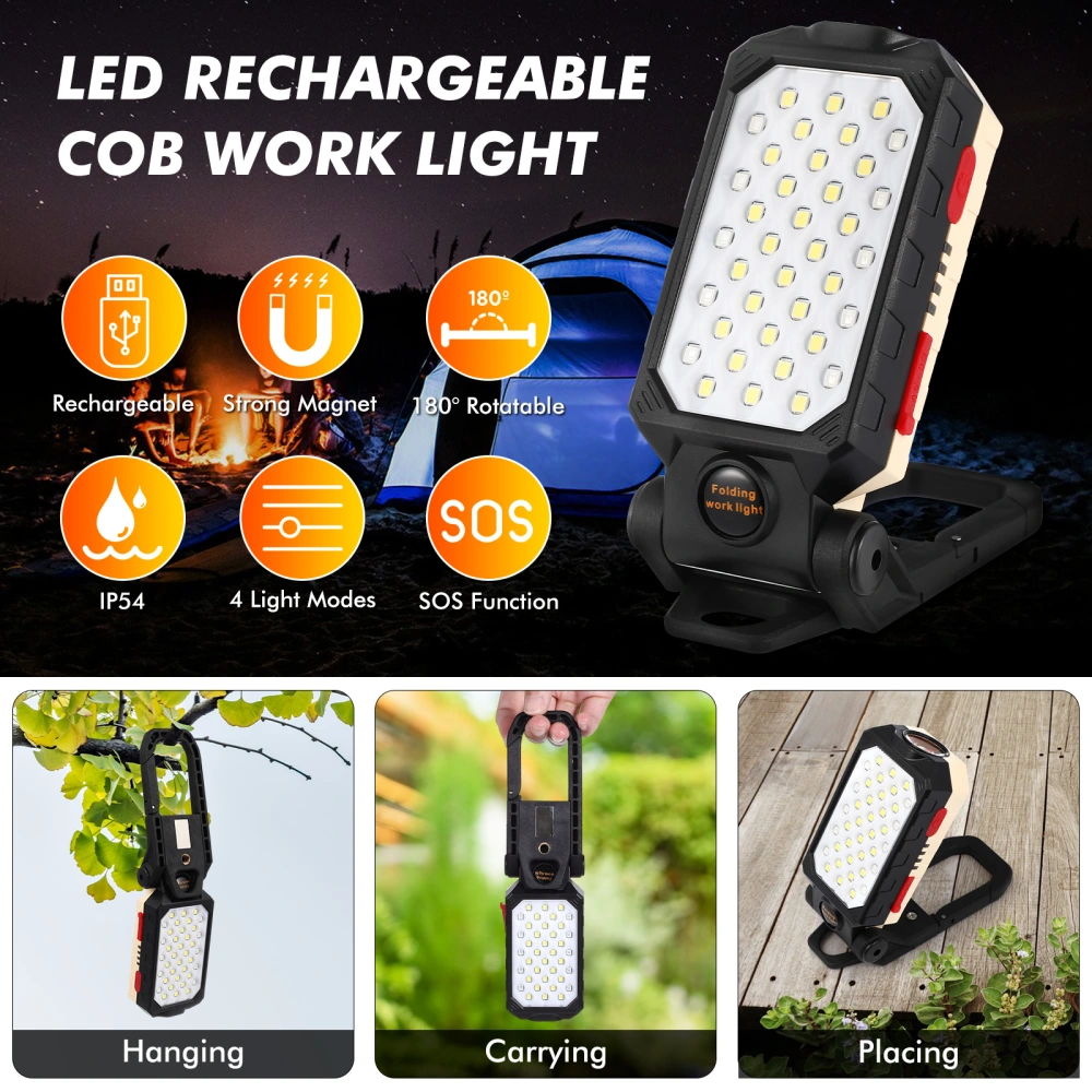 2pcs Work Lamp LED Working Light Flood Light Flexible Folding Light Rechargeable Light Flashlight for Camp Hiking Outdoor