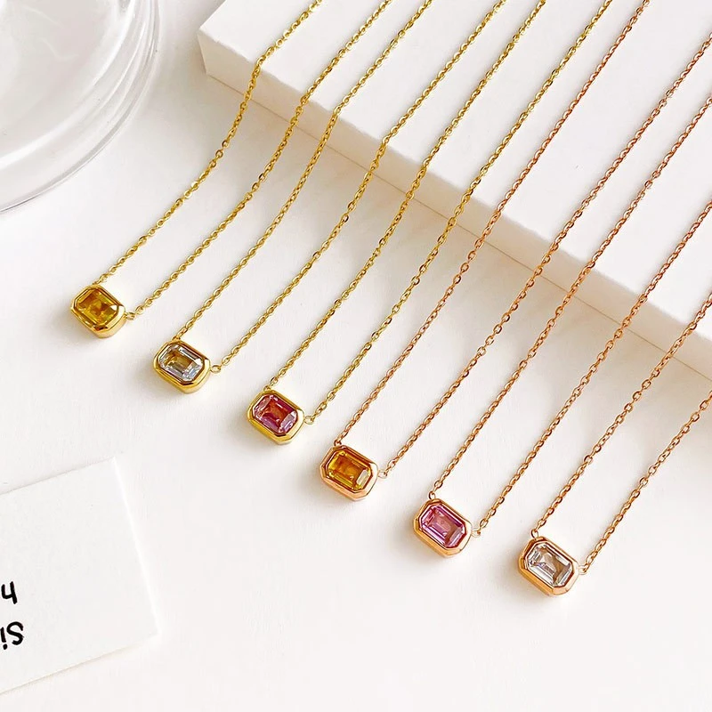 New Colorful Crystals Zircon Titanium Steel Necklace Fashion