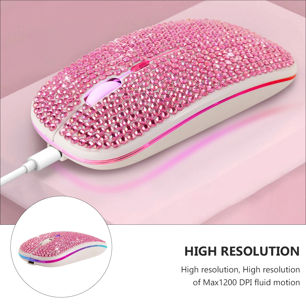 1pc Wireless Double Mode Charging Mouse with Rhinestone Decor Laptop Mouse