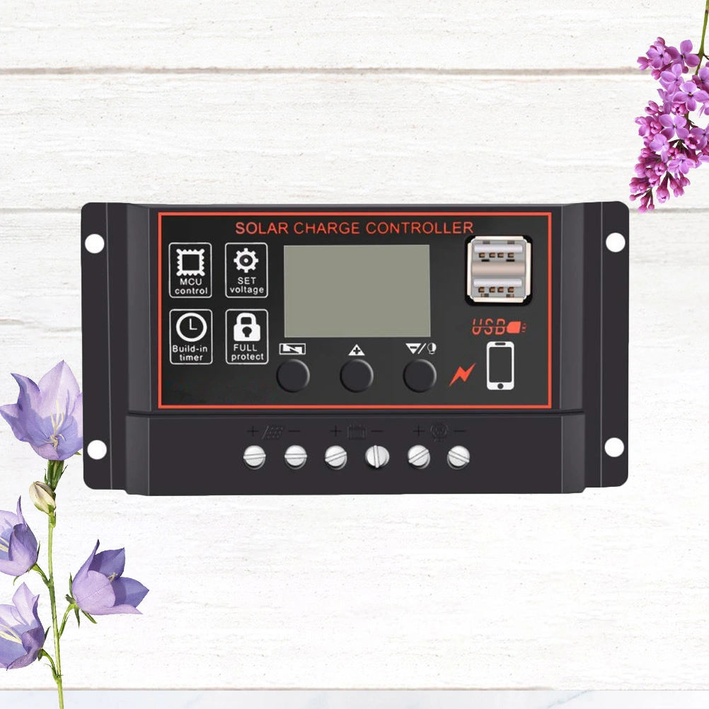 30A 12V 24V Solar Cell Panel Controller Auto LCD Dual USB Solar Charge Battery PV Regulator (Black)
