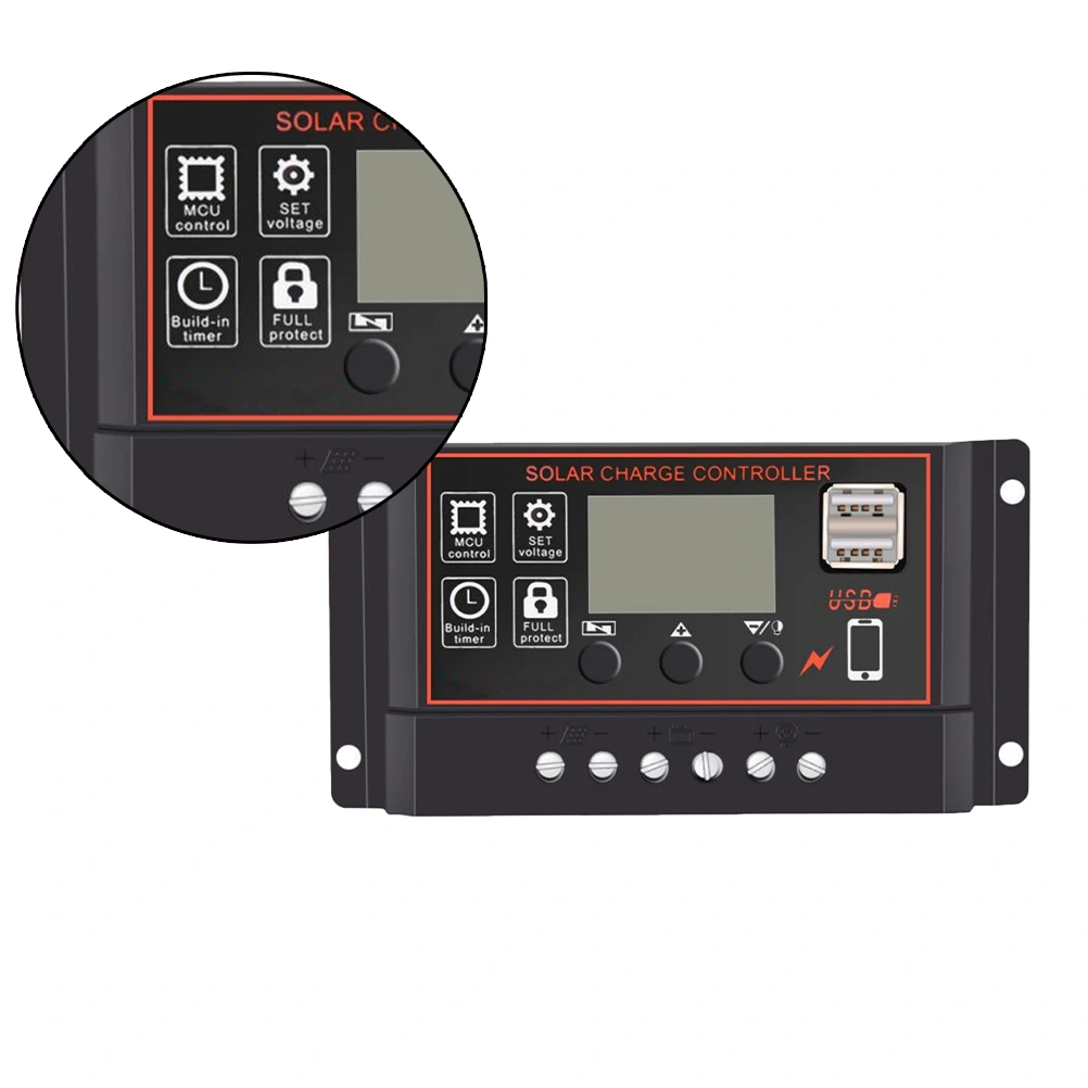 30A 12V 24V Solar Cell Panel Controller Auto LCD Dual USB Solar Charge Battery PV Regulator (Black)