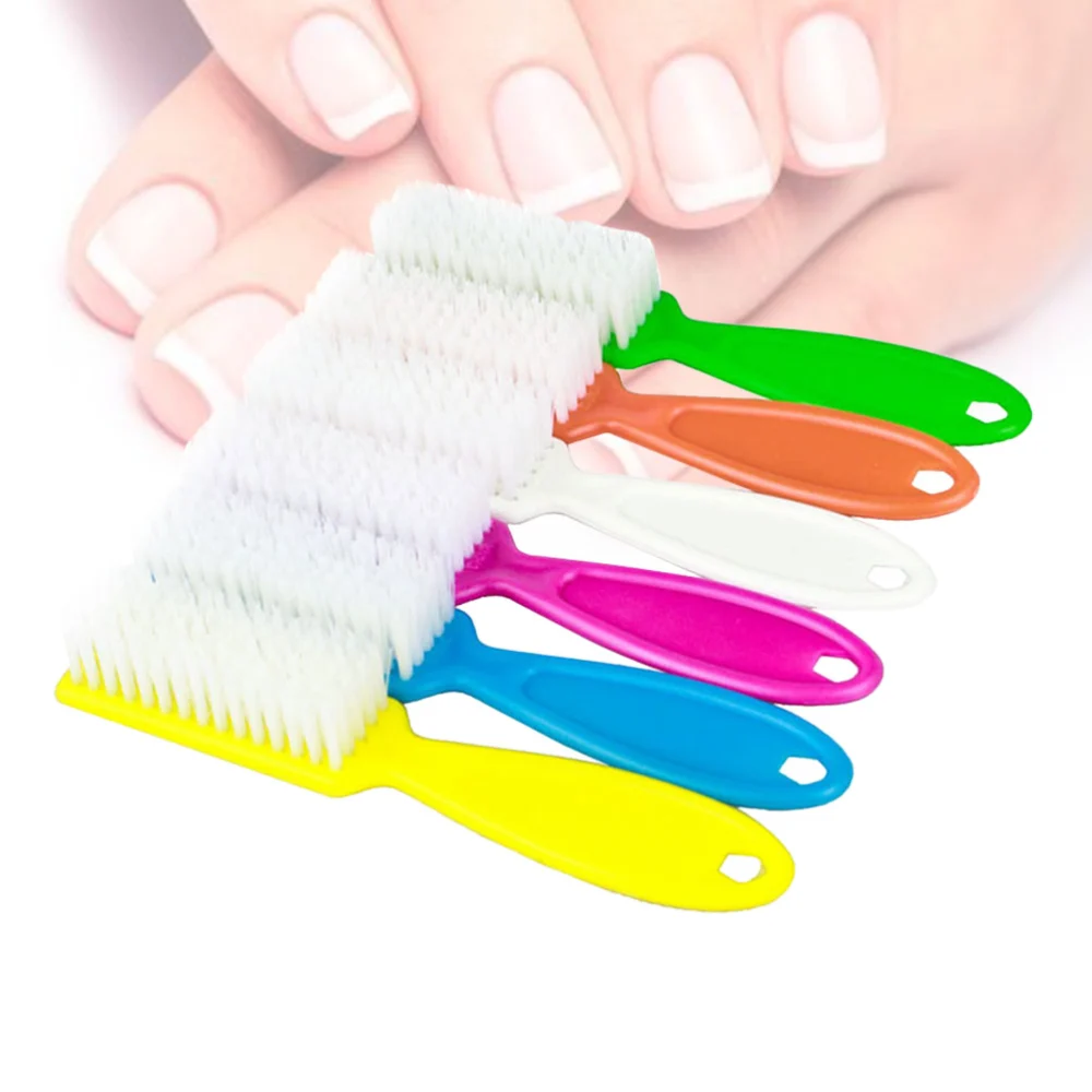 4pcs Nail Brush Long Handle Plastic Cleaning Scrubbing Brushes for Nail Makeup (Random Pattern)