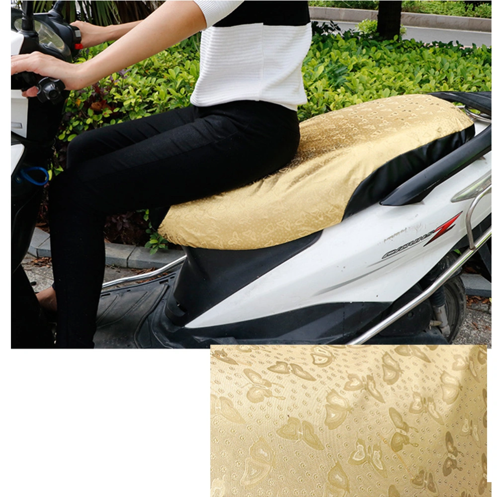 PU Leather Waterproof Cycling Scooter Seat Pad Comfortable Printed Motorcycle Saddle Cover Sun protection Seat Cushion Protector- Size XL (Golden)