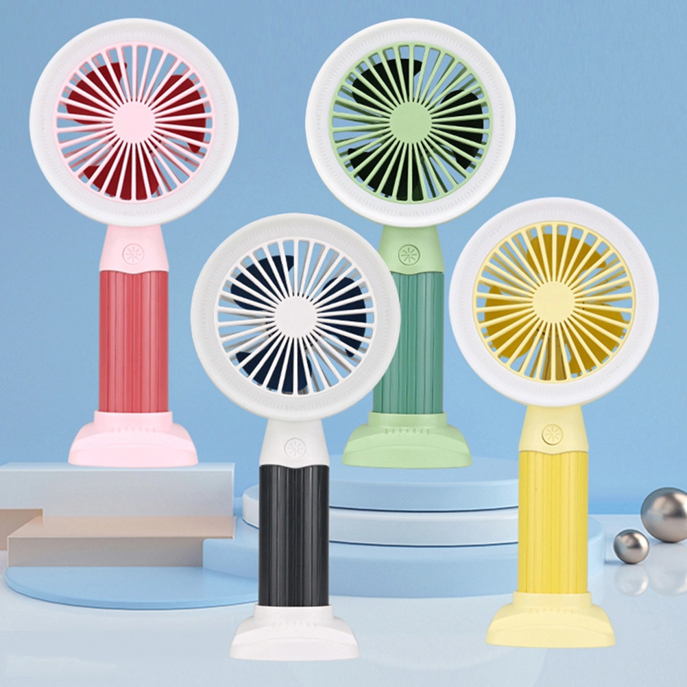 Mute Desktop Fan Mini Handheld Small Fan for Home School with Light Office Outdoor (Pink)