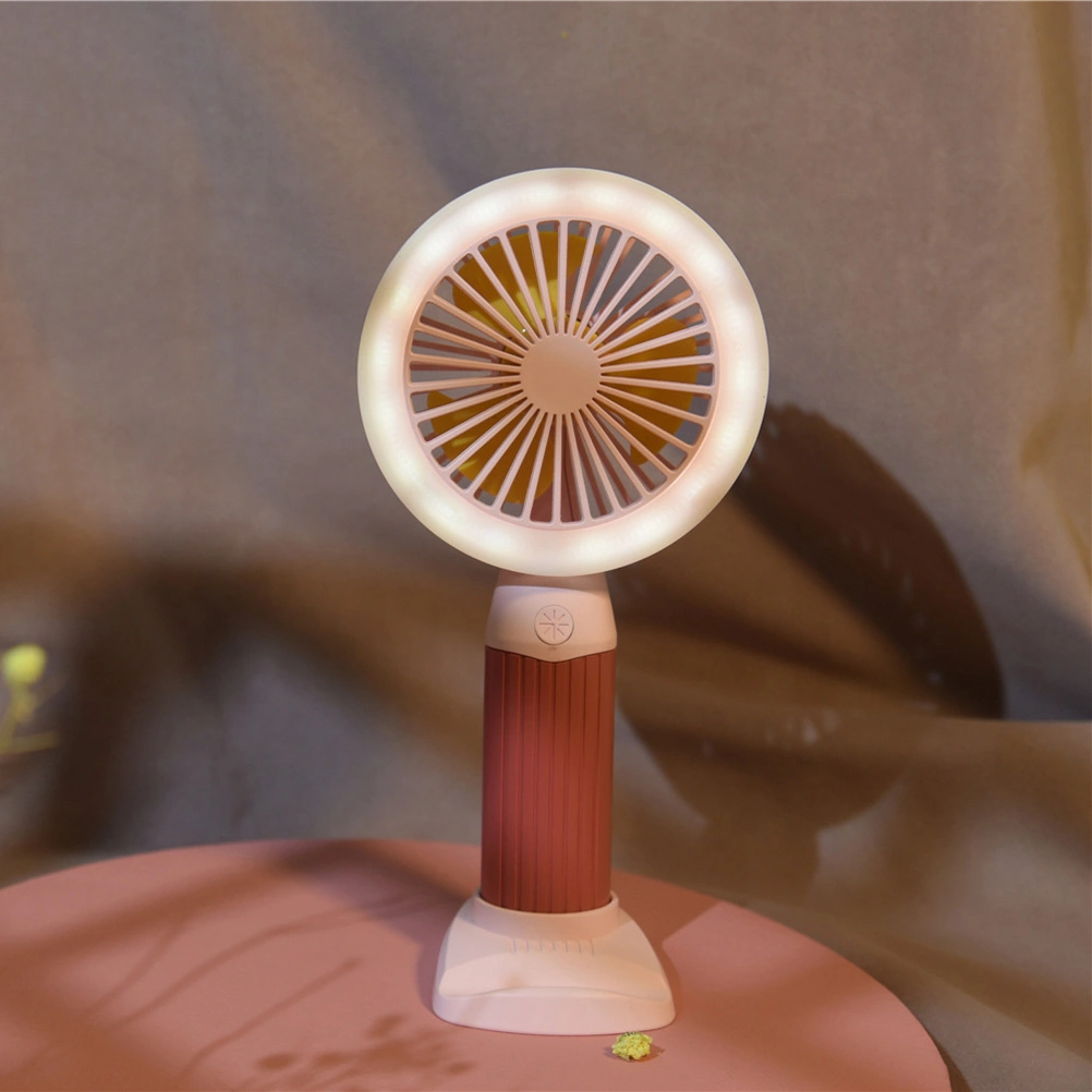 Mute Desktop Fan Mini Handheld Small Fan for Home School with Light Office Outdoor (Pink)