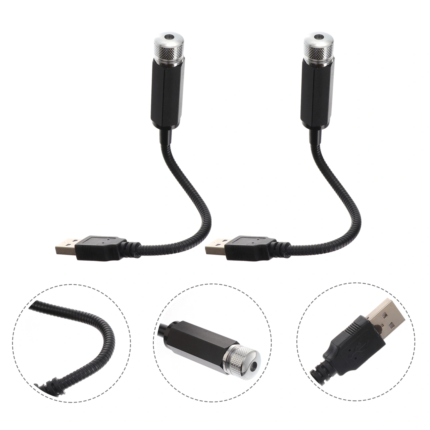 2PCS Mini LED Star Projector Light USB Car Lights Ambient Night Lamp for Car Festival Decoration (Red Light, Black Shell)