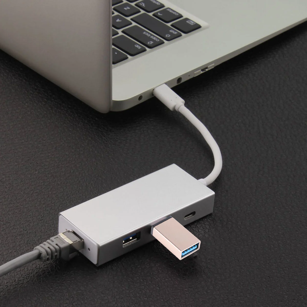 3Pcs Aluminium Alloy Type-c to USB 3.0 Base OTG USB Cable U Disk Reader Adapter Golden