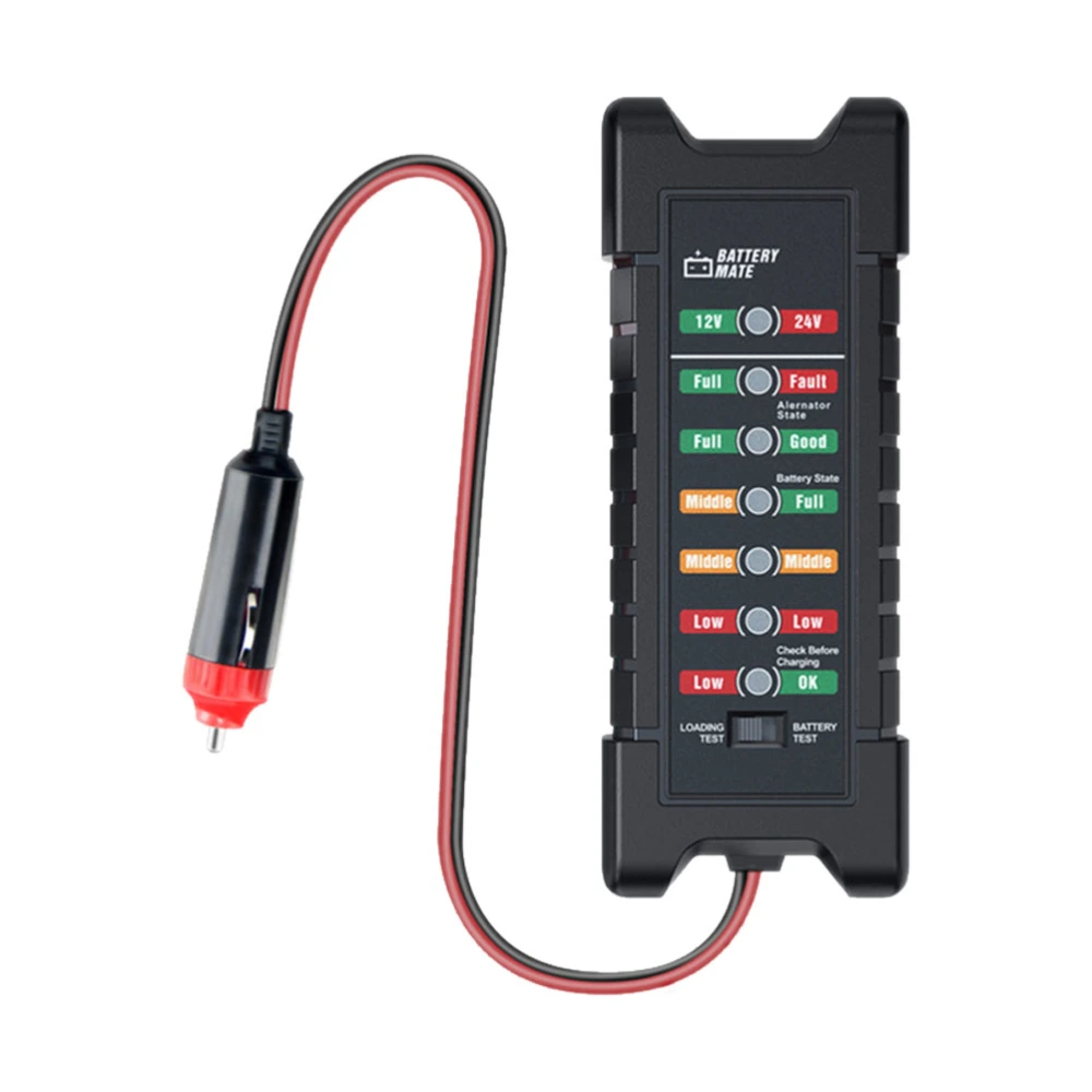 12V/24V Car Battery Tester Battery Mate Alternator State Digital Tester LED Lights Display Diagnostic Tool with Cigarette Lighter (Black)