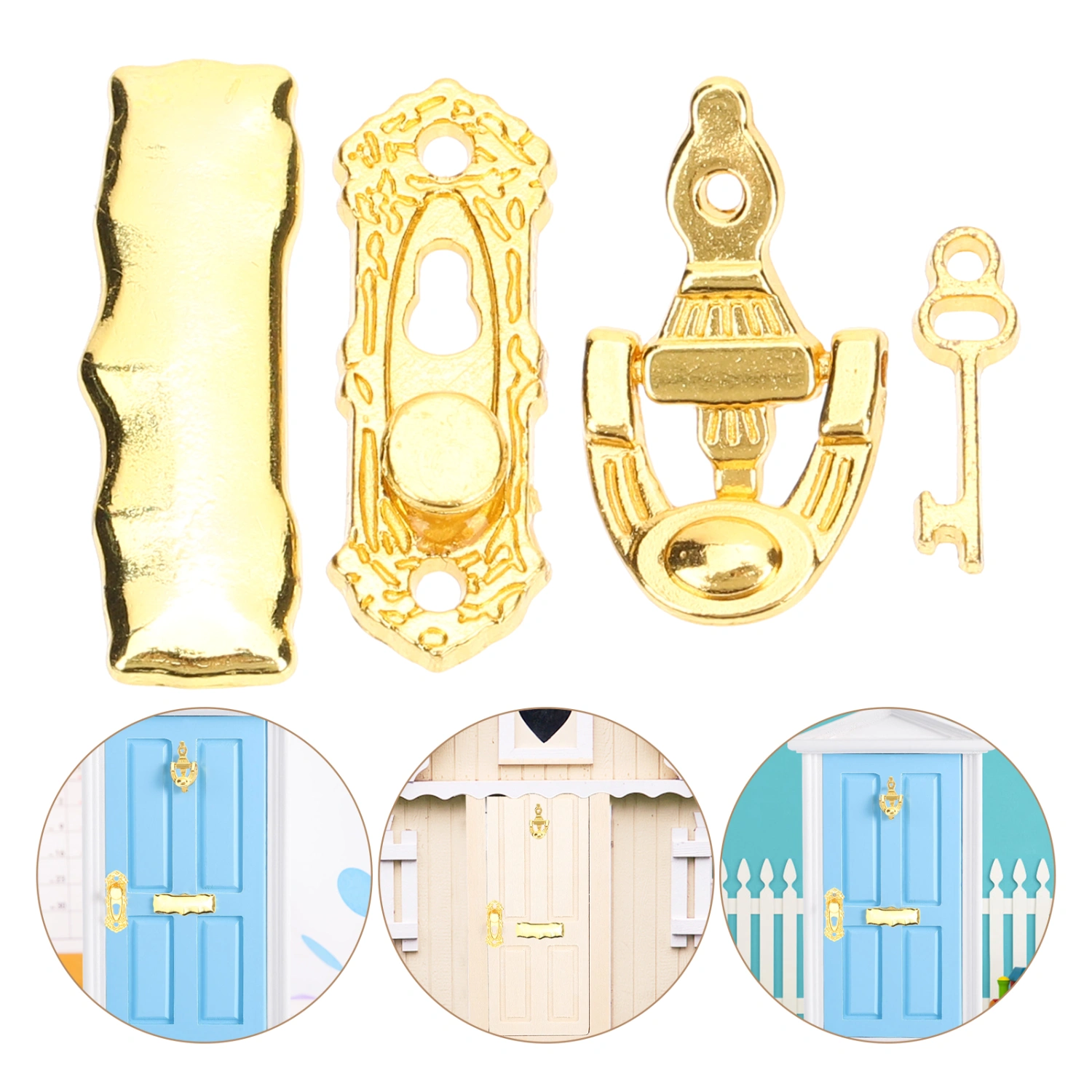 1 Set Mini House Door Accessories Tiny House Door Lock Key Door Knocker Letter Box