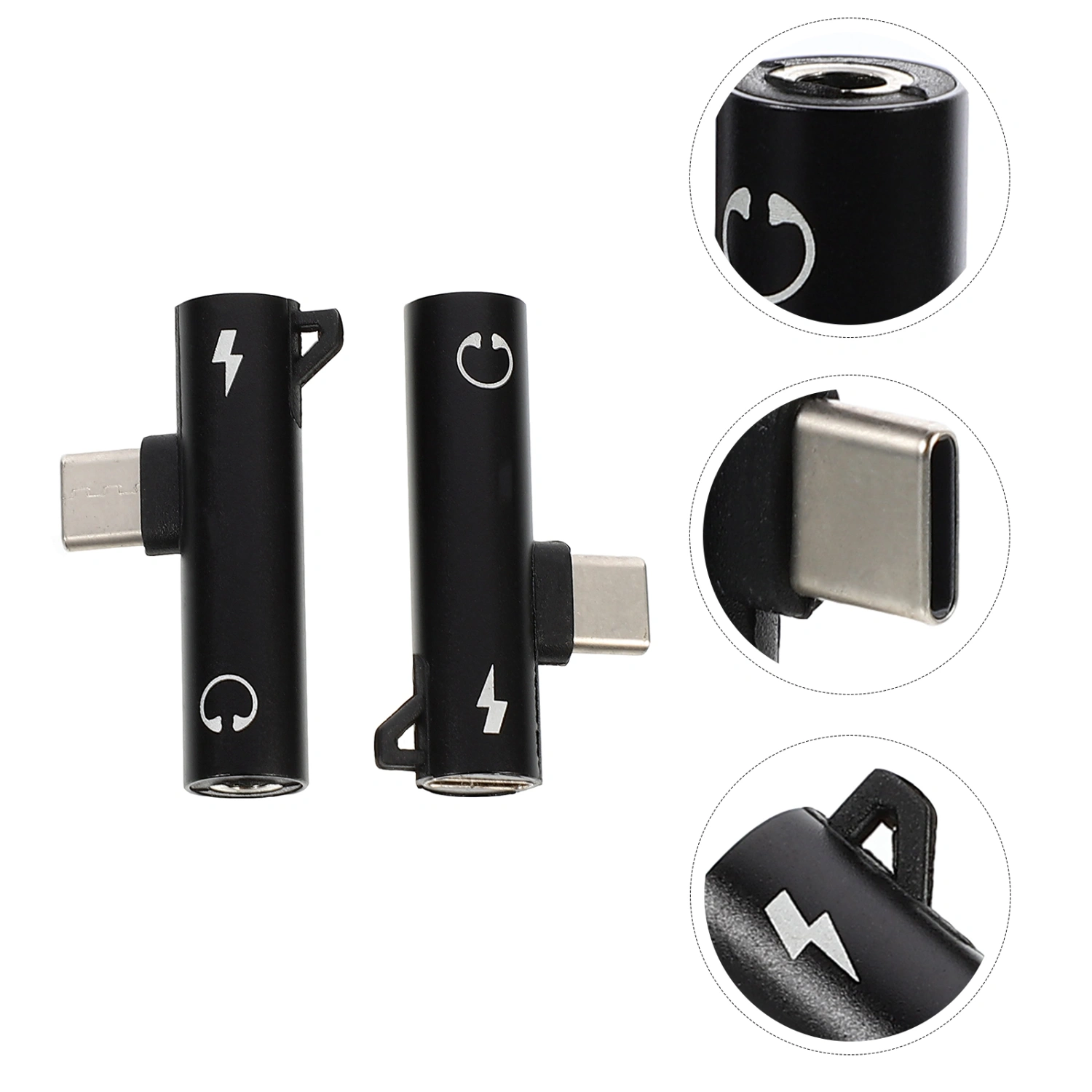 2Pcs Type-c Headphone Adapters Professional Type-c Charging Adapters (Black)