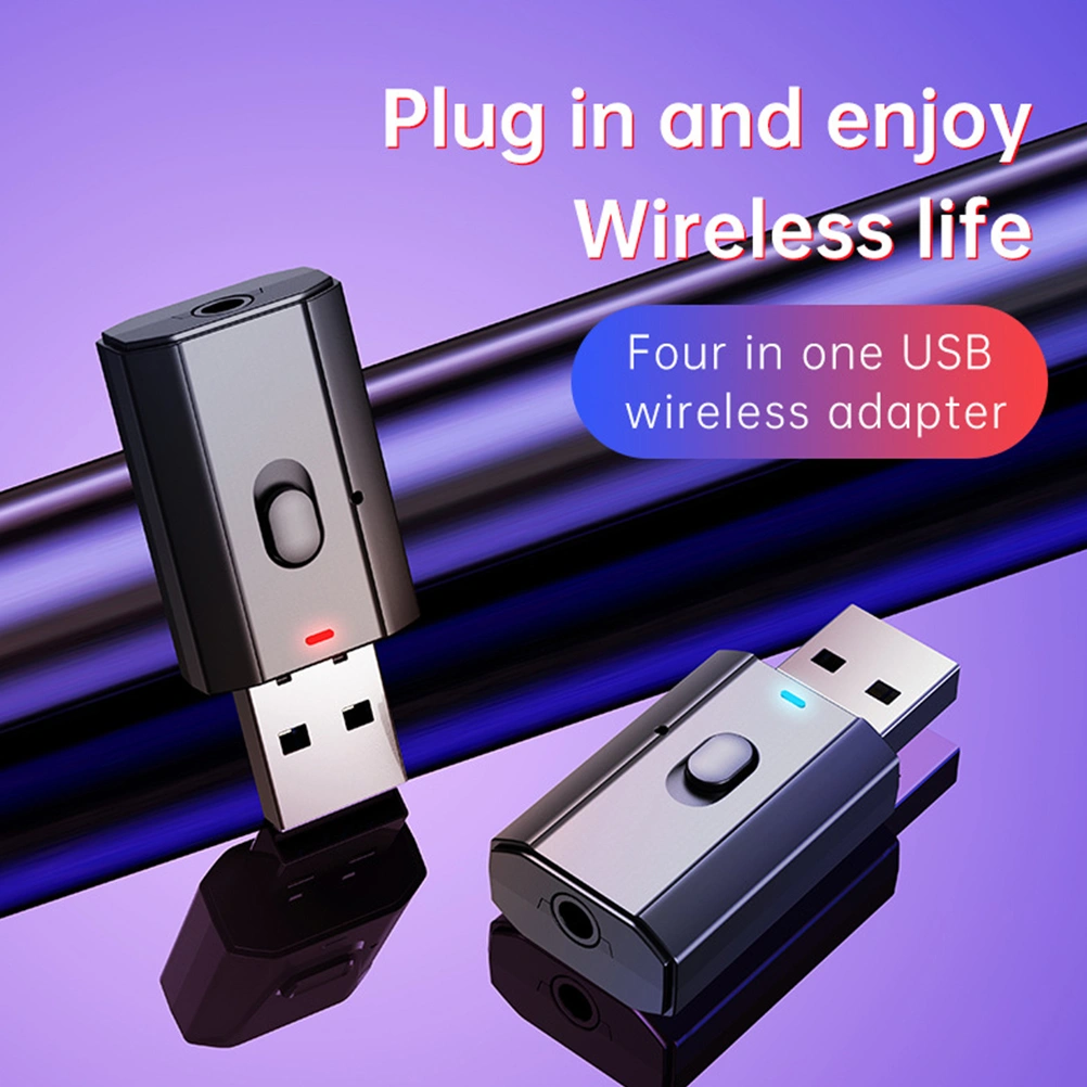 4 In 1 Wireless Adapter USB Wireless Transmitter Receiver 3.5mm Jack AUX Audio Receiver Transmitter for PC TV Car (Black)