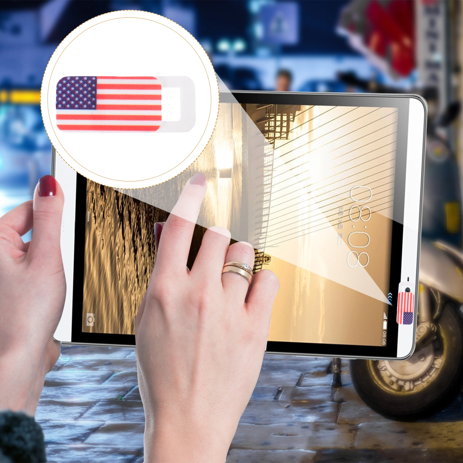 4 Pcs American Flag Pattern Phone Camera Covers Anti-peeping Sliding Covers