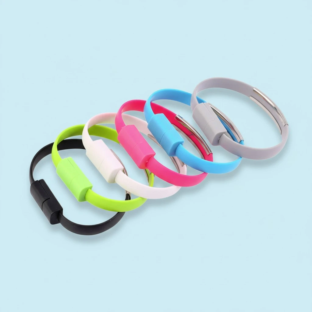 6pcs Mini USB Cable Bracelet Flat Data Charging Line Wristband for Android (6 Color)