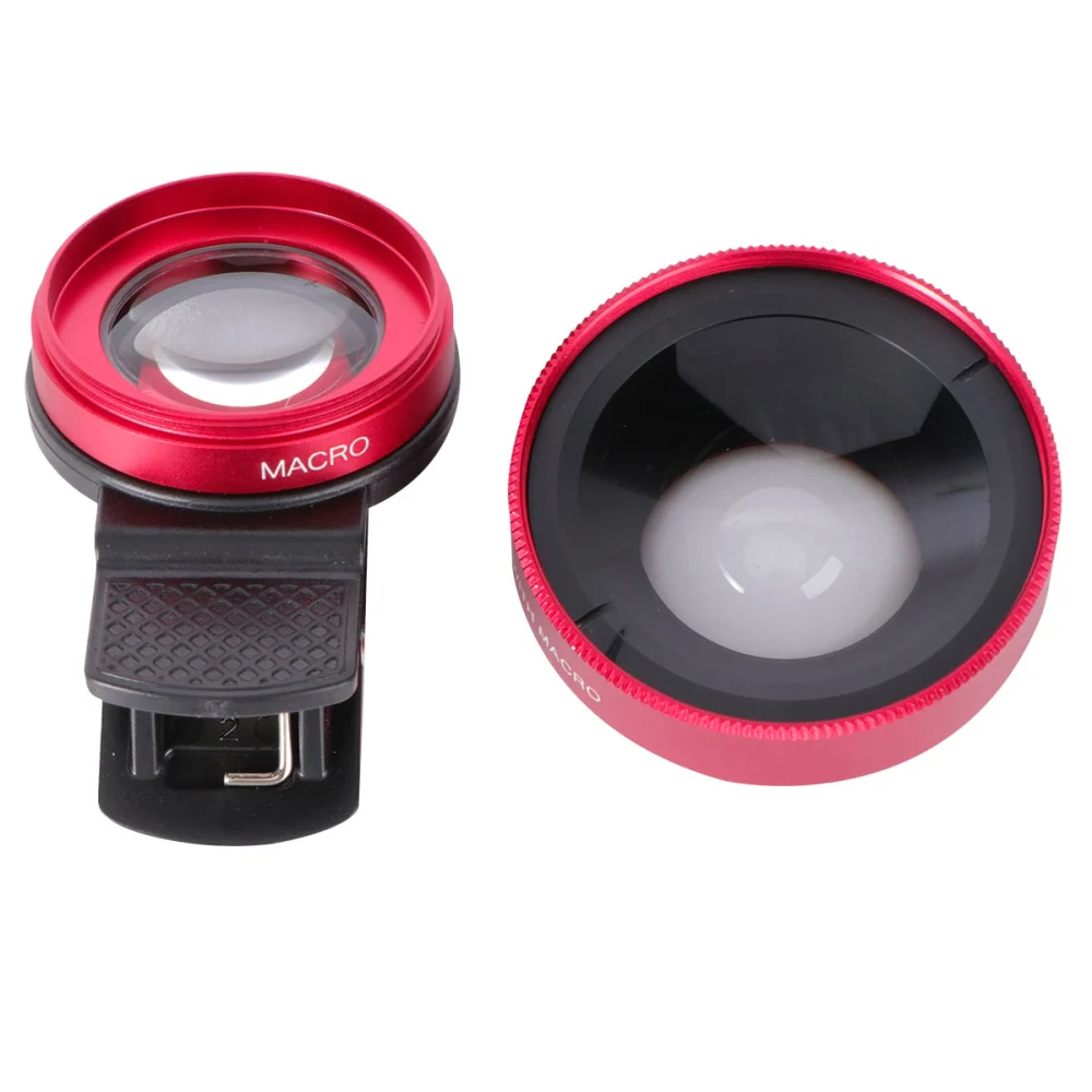 Cell Phone Camera Lens 0.45X Super Wide Angle Lens 12.5X Macro Lens Clip on 2 in 1 Mobile Phone Lens for iPhone Smart Phones (Red)