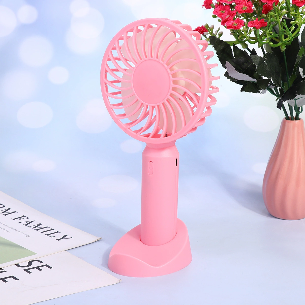 Portable Handheld Fan Convenient Desktop Fan Small Summer Fan Simple Style USB Fan for Dormitory Home Office (Pink)