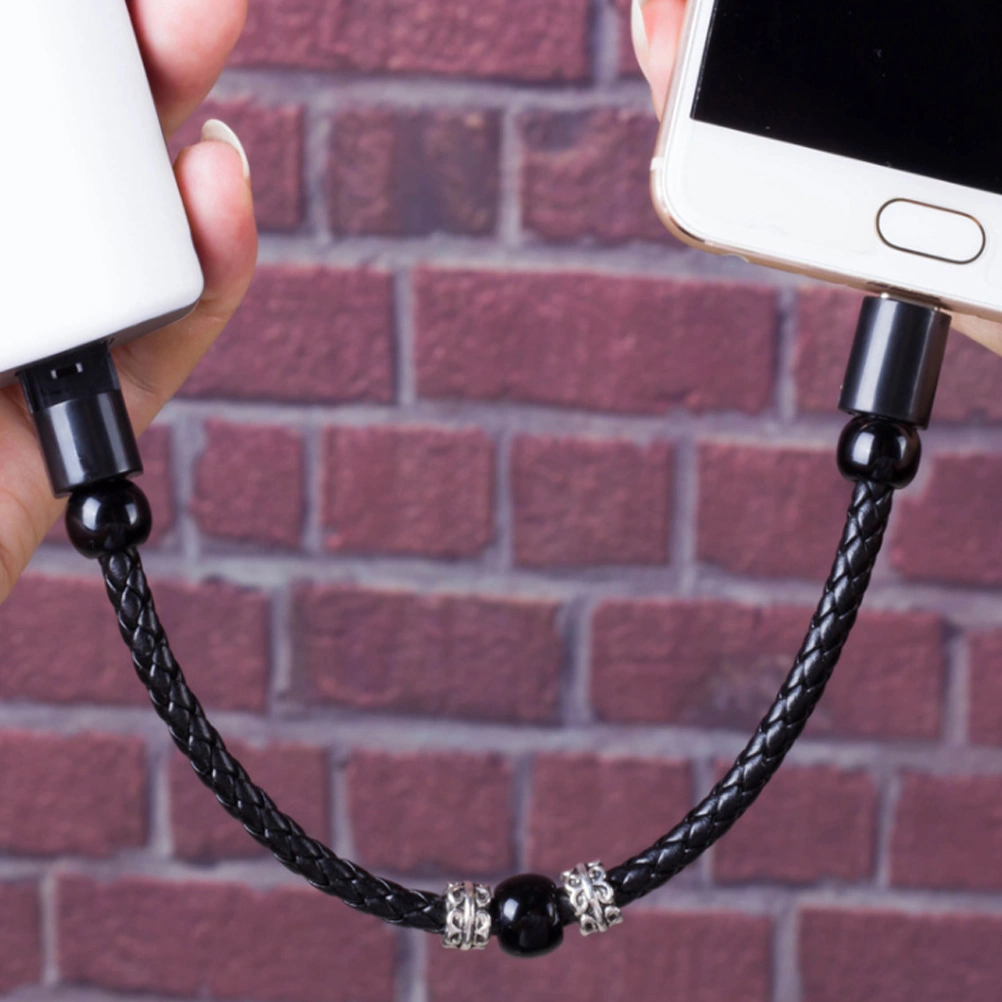 1Pc USB Type-C Data Sync Cable Braided Wristband Style Charging Cable (Black)
