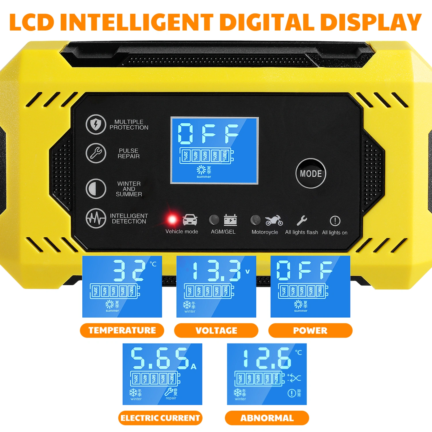 Car Automatic Battery Charger 12V/6A Smart Battery Charger Maintainer Trickle Charger for Auto Motorcycle Truck Lawn Mower (US Plug)